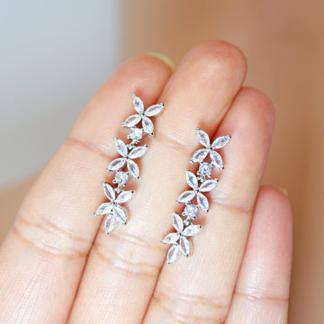 CZ Leafy Sparklers Dainty Earrings, Diamond Leaves Earrings, Long Bridal Jewelry, Bridal Earrings, Crystal Bridal Earrings Cz
